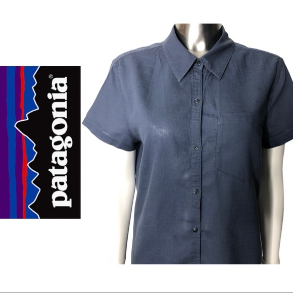 Patagonia Tops - Patagonia Button Down Short Sleeve Blouse Blue Top